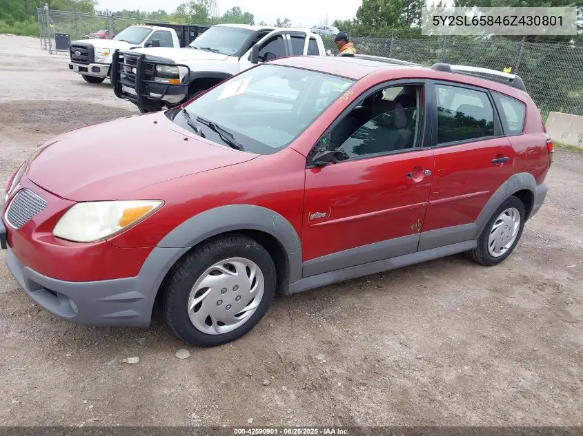 2006 Pontiac Vibe VIN: 5Y2SL65846Z430801 Lot: 42590901