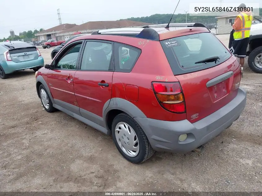 2006 Pontiac Vibe VIN: 5Y2SL65846Z430801 Lot: 42590901
