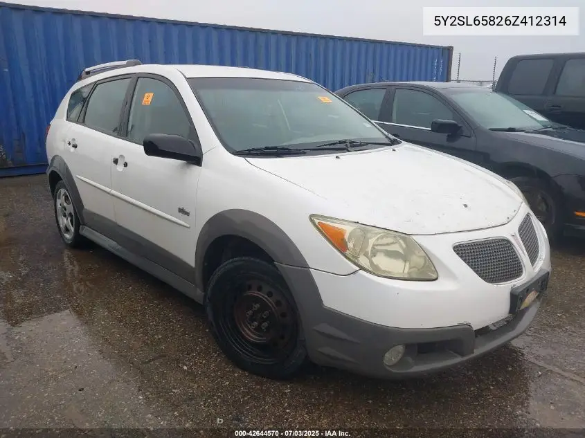 2006 Pontiac Vibe VIN: 5Y2SL65826Z412314 Lot: 42644570