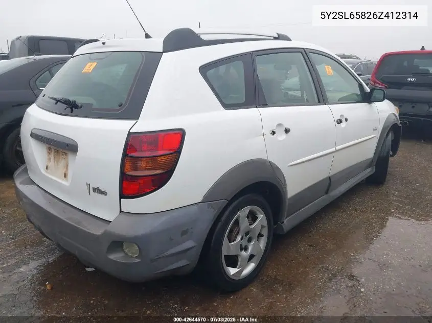 2006 Pontiac Vibe VIN: 5Y2SL65826Z412314 Lot: 42644570