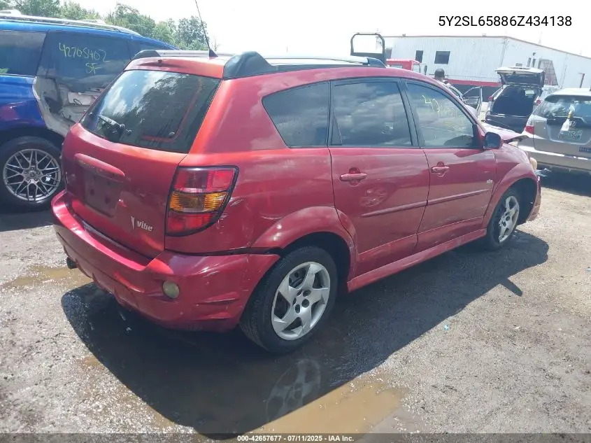 2006 Pontiac Vibe VIN: 5Y2SL65886Z434138 Lot: 42657677