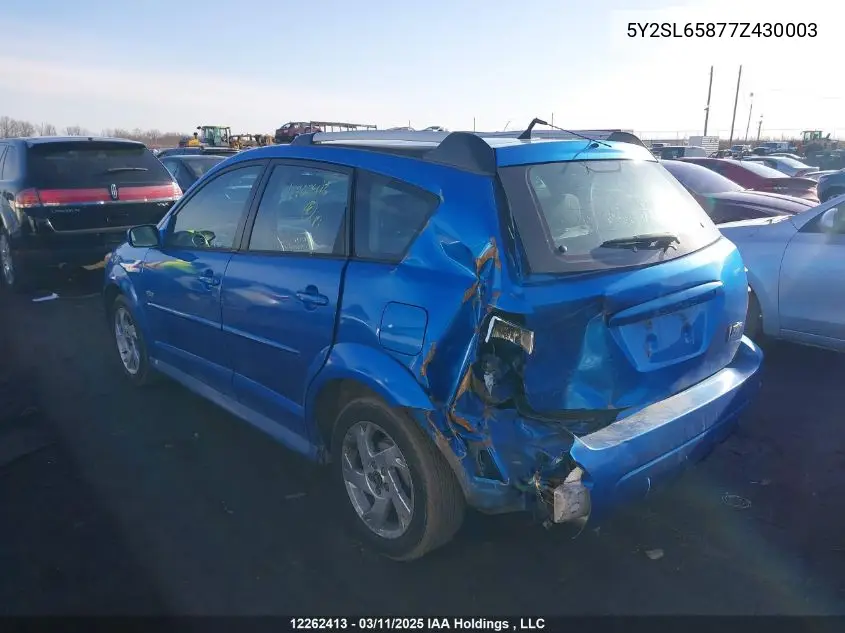 2007 Pontiac Vibe VIN: 5Y2SL65877Z430003 Lot: 12262413