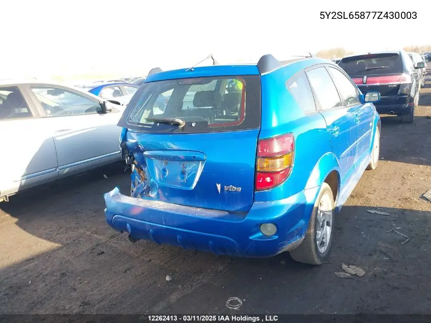 2007 Pontiac Vibe VIN: 5Y2SL65877Z430003 Lot: 12262413