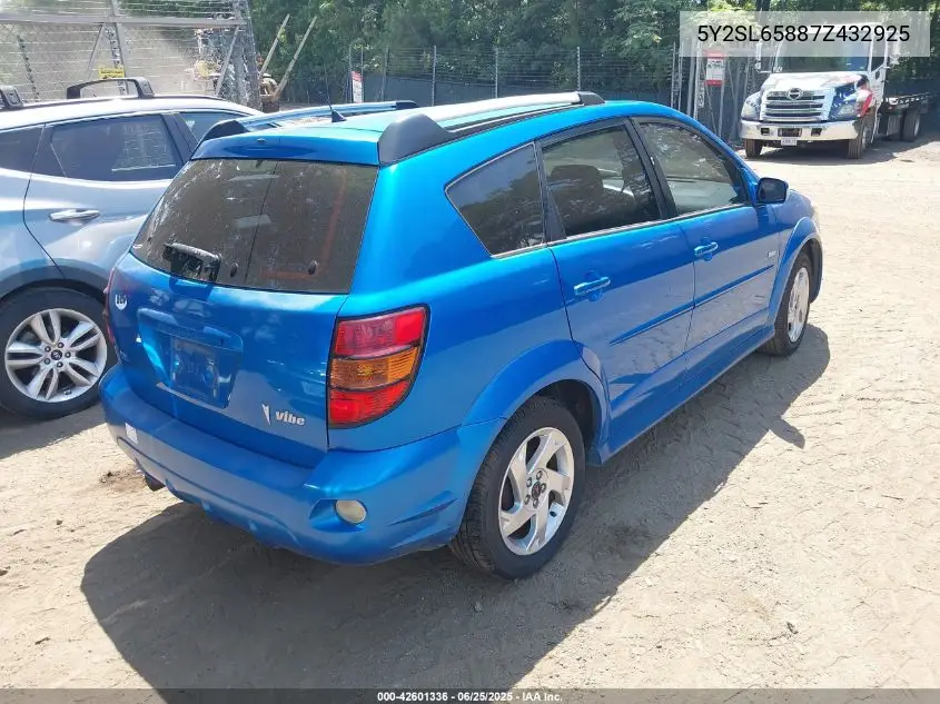 2007 Pontiac Vibe VIN: 5Y2SL65887Z432925 Lot: 42601336