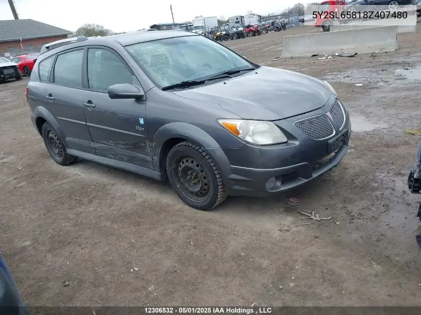 2008 Pontiac Vibe VIN: 5Y2SL65818Z407480 Lot: 12306532
