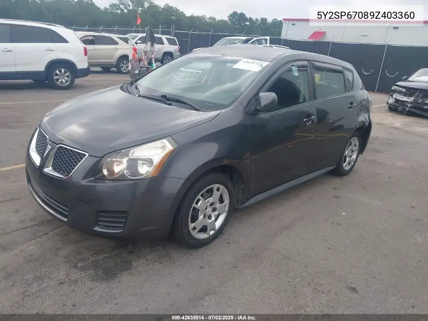2009 Pontiac Vibe VIN: 5Y2SP67089Z403360 Lot: 42635514
