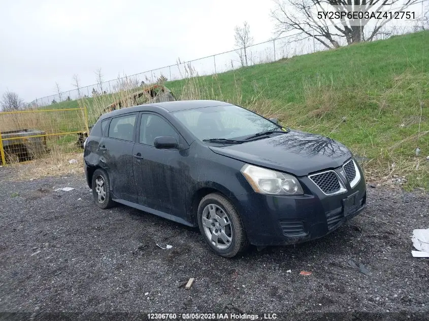 2010 Pontiac Vibe VIN: 5Y2SP6E03AZ412751 Lot: 12306760