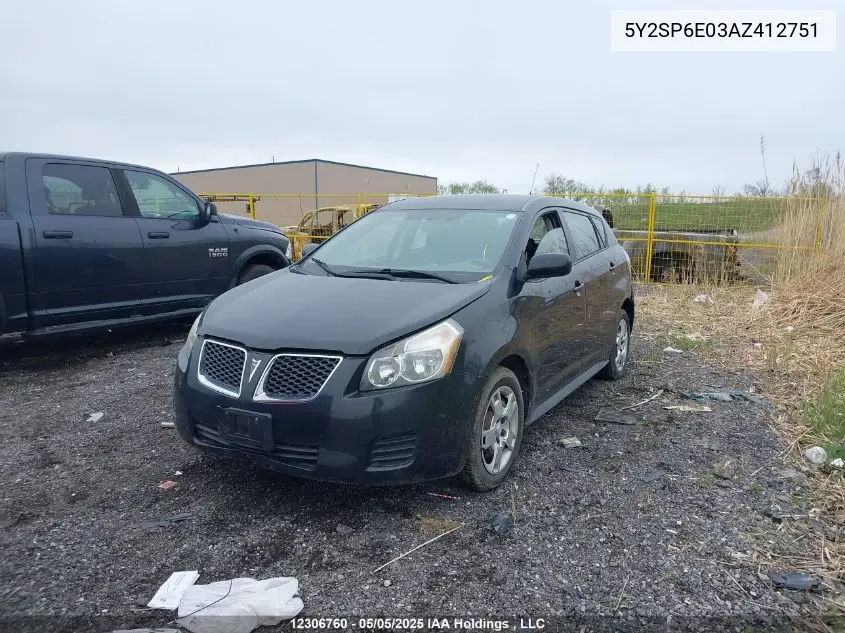 2010 Pontiac Vibe VIN: 5Y2SP6E03AZ412751 Lot: 12306760