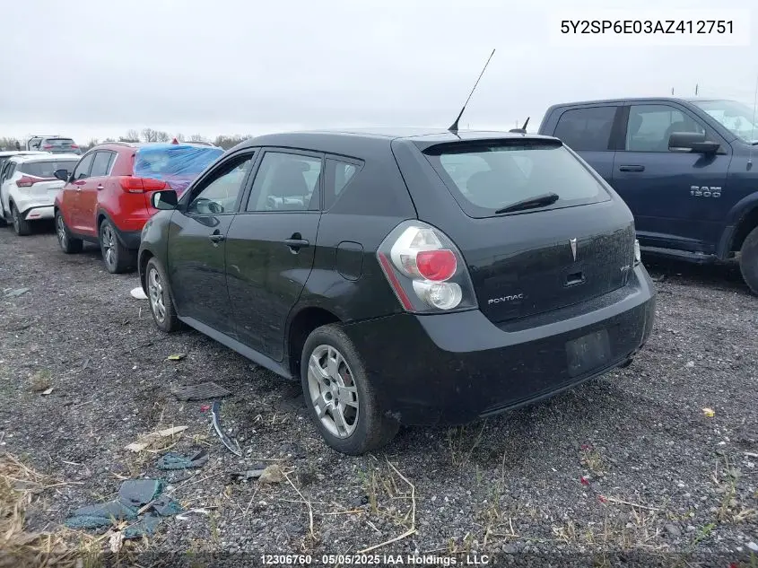 2010 Pontiac Vibe VIN: 5Y2SP6E03AZ412751 Lot: 12306760