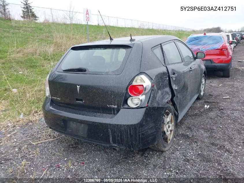 2010 Pontiac Vibe VIN: 5Y2SP6E03AZ412751 Lot: 12306760