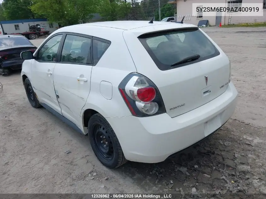 2010 Pontiac Vibe VIN: 5Y2SM6E09AZ400919 Lot: 12326962