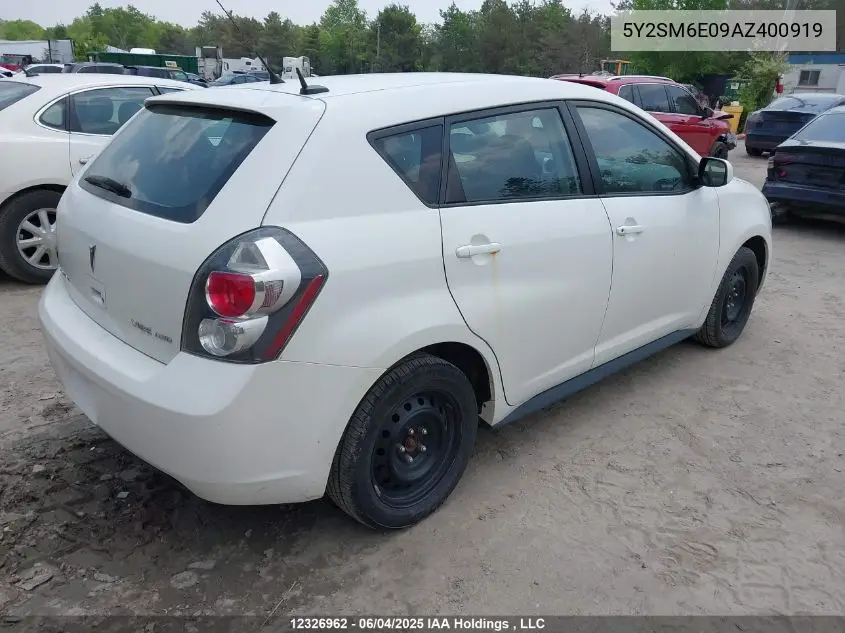 2010 Pontiac Vibe VIN: 5Y2SM6E09AZ400919 Lot: 12326962