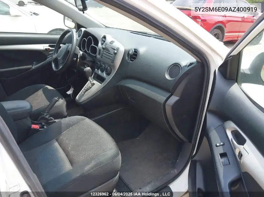 2010 Pontiac Vibe VIN: 5Y2SM6E09AZ400919 Lot: 12326962