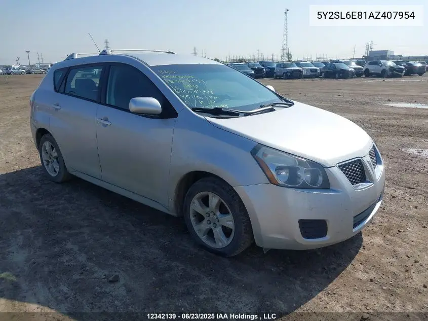2010 Pontiac Vibe VIN: 5Y2SL6E81AZ407954 Lot: 12342139