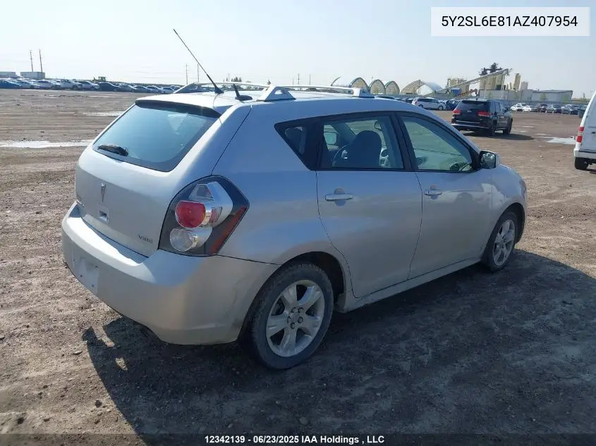 2010 Pontiac Vibe VIN: 5Y2SL6E81AZ407954 Lot: 12342139