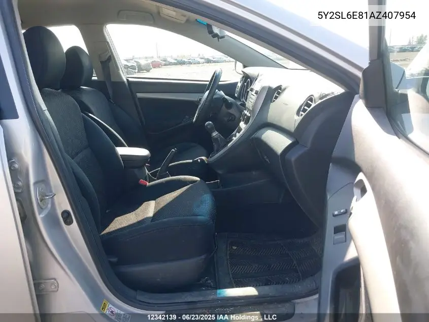 2010 Pontiac Vibe VIN: 5Y2SL6E81AZ407954 Lot: 12342139