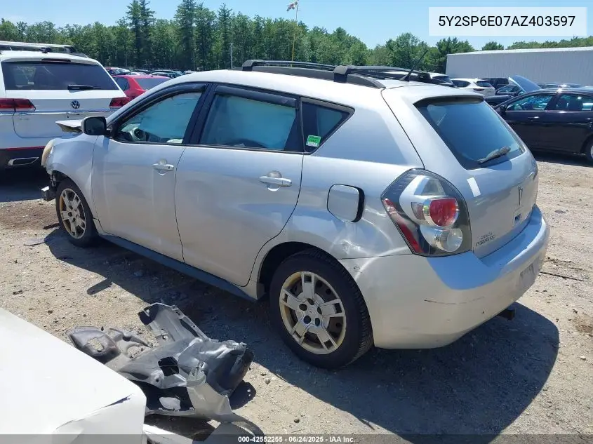 2010 Pontiac Vibe VIN: 5Y2SP6E07AZ403597 Lot: 42552255