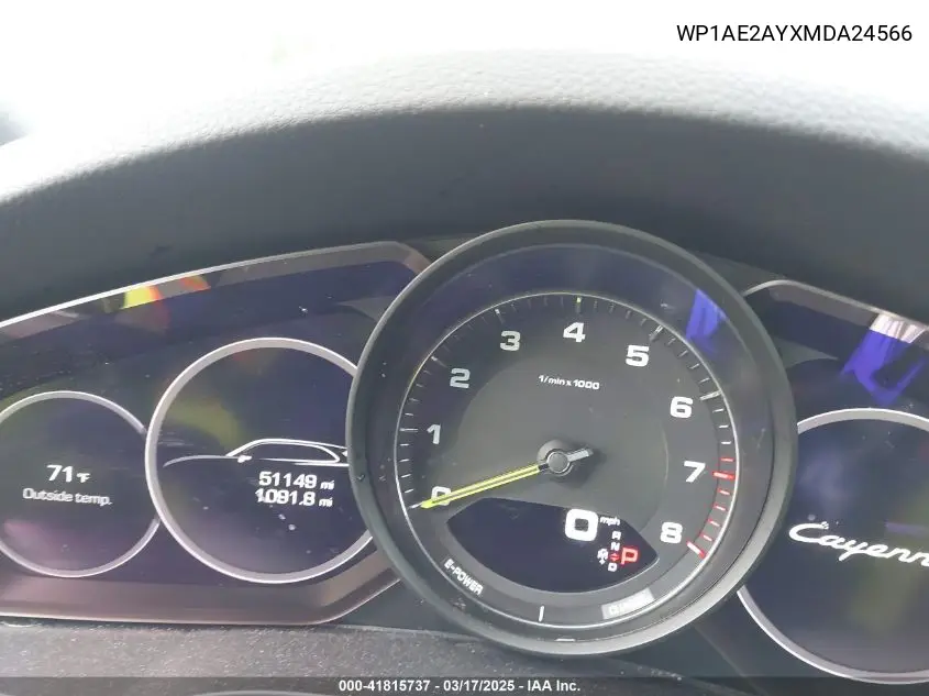 2021 Porsche Cayenne E-Hybrid VIN: WP1AE2AYXMDA24566 Lot: 41815737