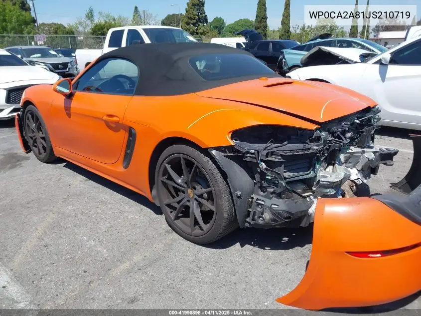 2018 Porsche 718 Boxster VIN: WP0CA2A81JS210719 Lot: 41998898