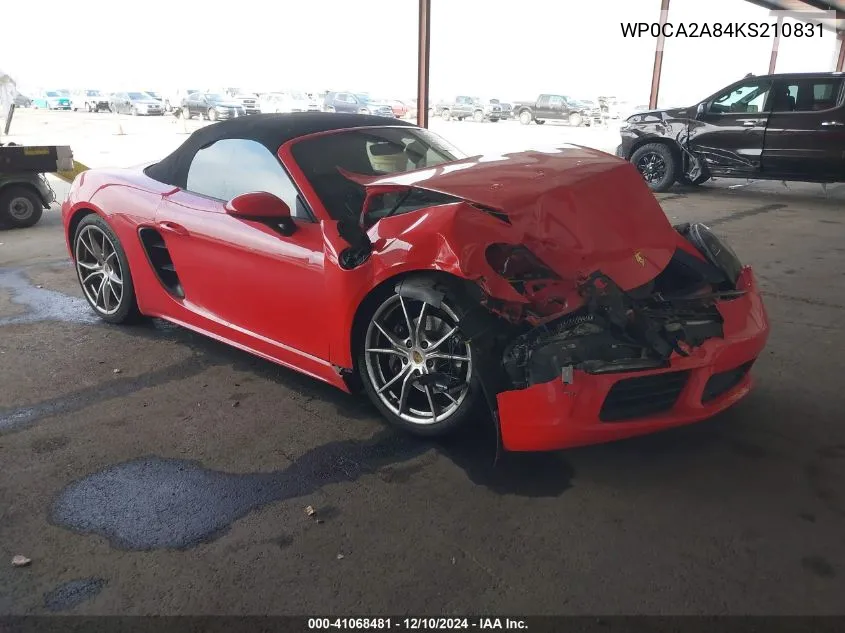 2019 Porsche 718 Boxster VIN: WP0CA2A84KS210831 Lot: 41068481