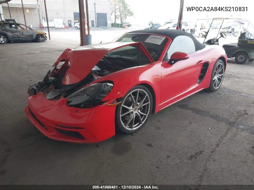 2019 Porsche 718 Boxster VIN: WP0CA2A84KS210831 Lot: 41068481