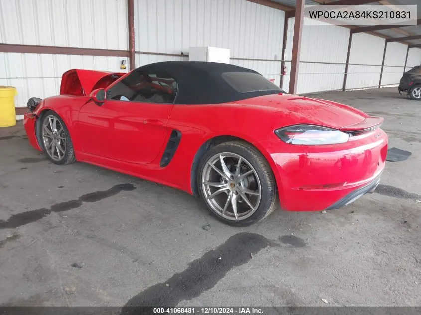 2019 Porsche 718 Boxster VIN: WP0CA2A84KS210831 Lot: 41068481