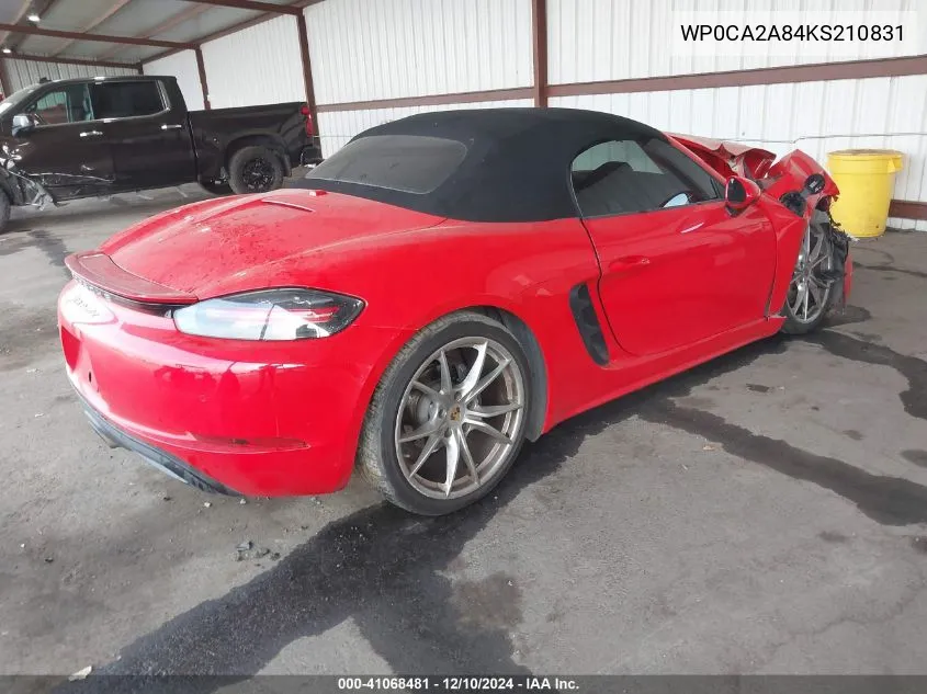 2019 Porsche 718 Boxster VIN: WP0CA2A84KS210831 Lot: 41068481