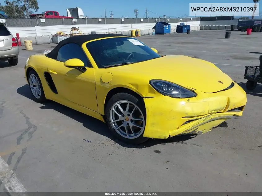 2021 Porsche 718 Boxster T VIN: WP0CA2A8XMS210397 Lot: 42271755