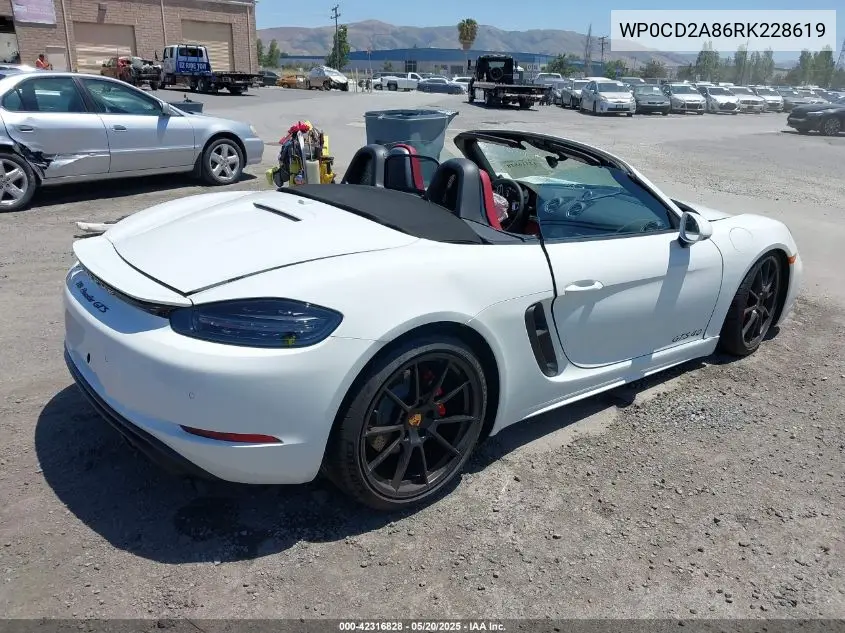2024 Porsche 718 Boxster Gts 4.0 VIN: WP0CD2A86RK228619 Lot: 42316828