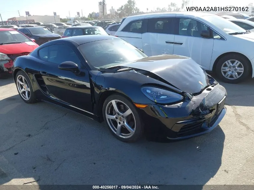 2017 Porsche 718 Cayman VIN: WP0AA2A81HS270162 Lot: 40256017
