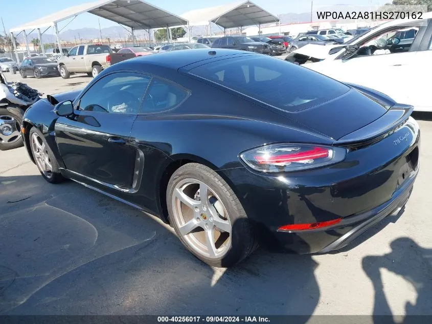 2017 Porsche 718 Cayman VIN: WP0AA2A81HS270162 Lot: 40256017