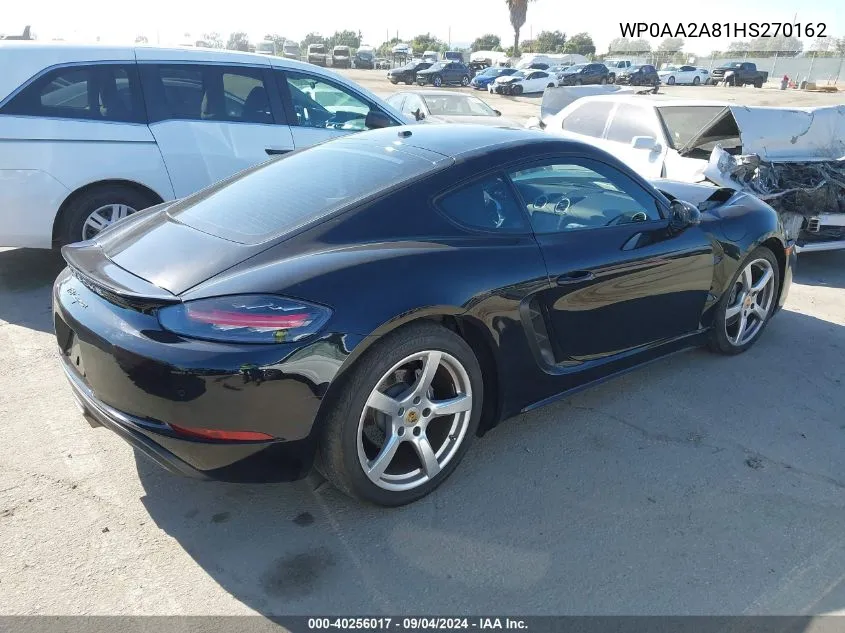 2017 Porsche 718 Cayman VIN: WP0AA2A81HS270162 Lot: 40256017