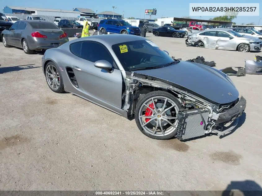2017 Porsche 718 Cayman S VIN: WP0AB2A83HK285257 Lot: 40692341