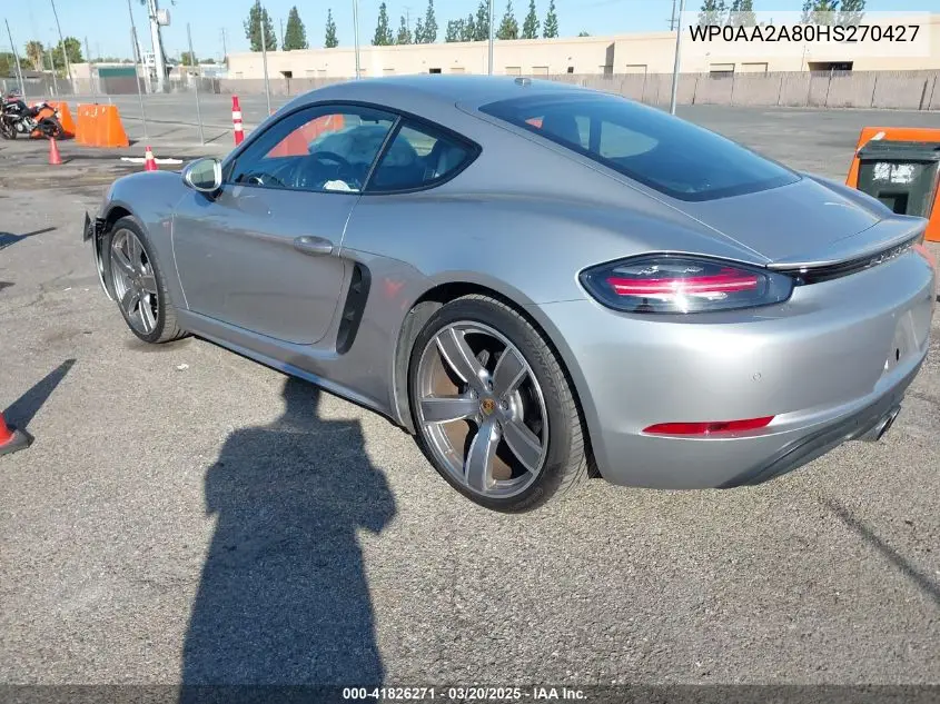 2017 Porsche 718 Cayman VIN: WP0AA2A80HS270427 Lot: 41826271