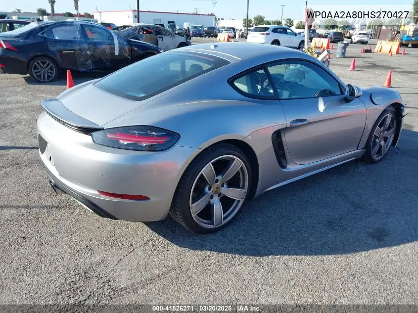 2017 Porsche 718 Cayman VIN: WP0AA2A80HS270427 Lot: 41826271