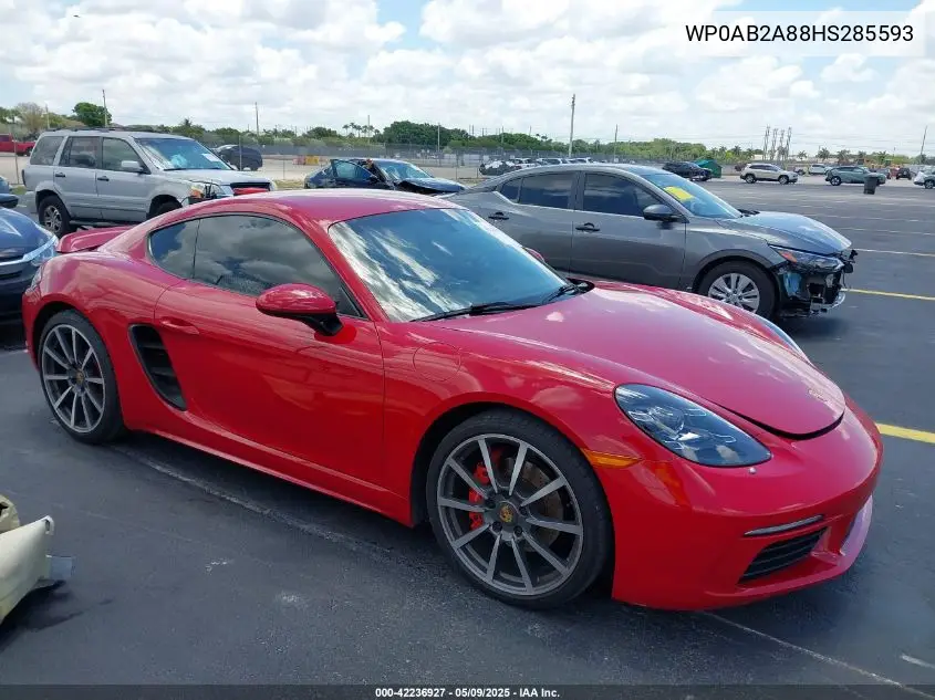 2017 Porsche 718 Cayman S VIN: WP0AB2A88HS285593 Lot: 42236927