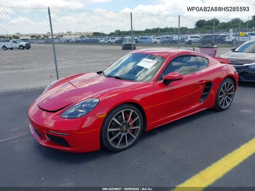 2017 Porsche 718 Cayman S VIN: WP0AB2A88HS285593 Lot: 42236927