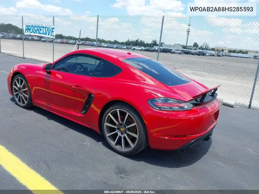 2017 Porsche 718 Cayman S VIN: WP0AB2A88HS285593 Lot: 42236927