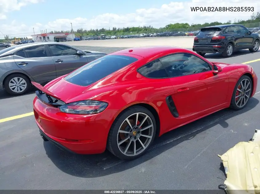 2017 Porsche 718 Cayman S VIN: WP0AB2A88HS285593 Lot: 42236927