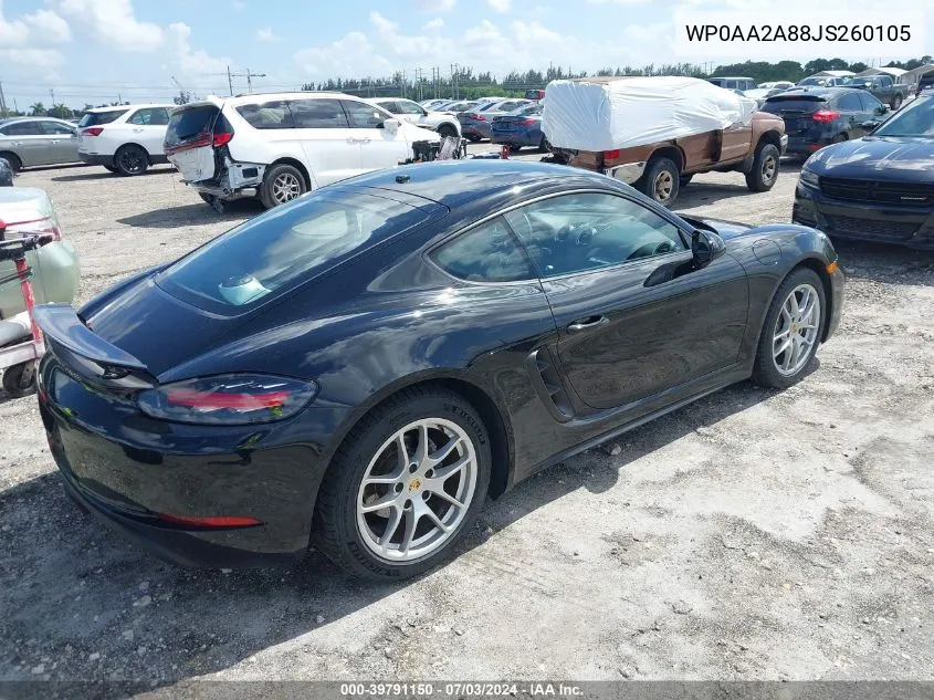 2018 Porsche 718 Cayman VIN: WP0AA2A88JS260105 Lot: 39791150