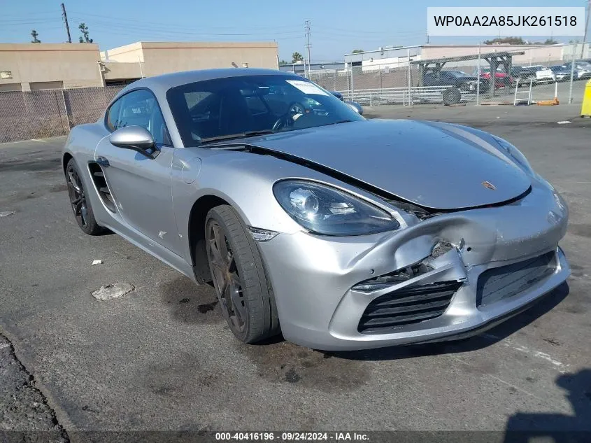 2018 Porsche 718 Cayman VIN: WP0AA2A85JK261518 Lot: 40416196