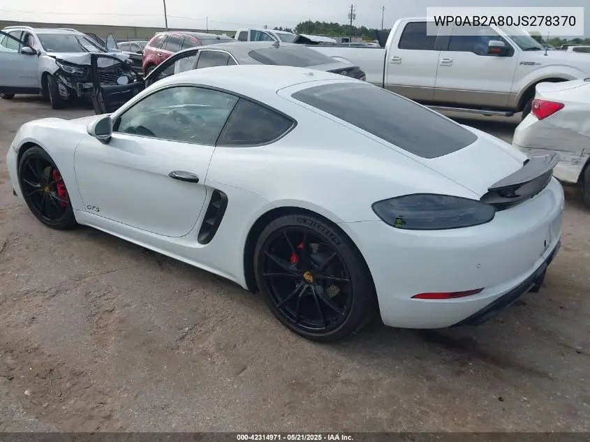 2018 Porsche 718 Cayman Gts VIN: WP0AB2A80JS278370 Lot: 42314971