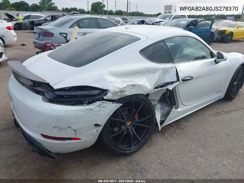 2018 Porsche 718 Cayman Gts VIN: WP0AB2A80JS278370 Lot: 42314971