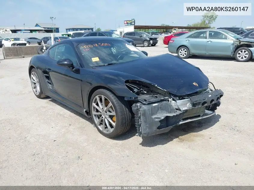 2019 Porsche 718 Cayman VIN: WP0AA2A80KS260147 Lot: 42012500