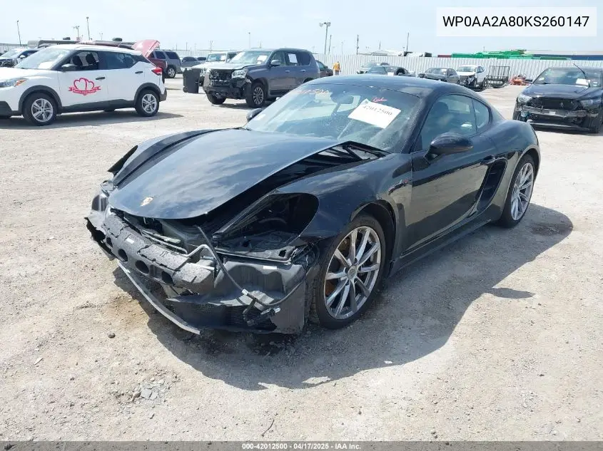 2019 Porsche 718 Cayman VIN: WP0AA2A80KS260147 Lot: 42012500