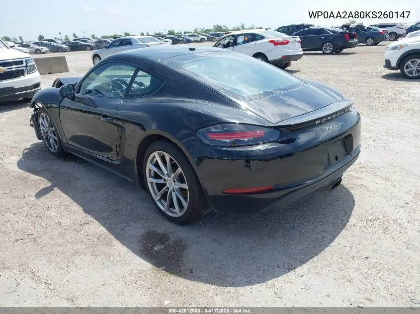 2019 Porsche 718 Cayman VIN: WP0AA2A80KS260147 Lot: 42012500