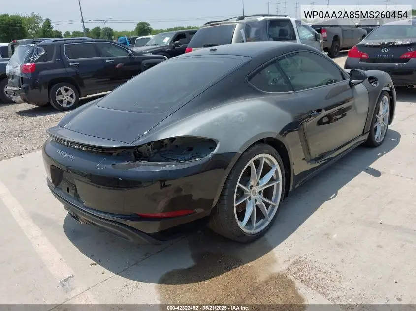 2021 Porsche 718 Cayman T VIN: WP0AA2A85MS260454 Lot: 42322452