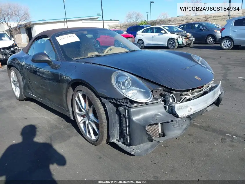 2012 Porsche 911 Carrera S VIN: WP0CB2A98CS154934 Lot: 41871101