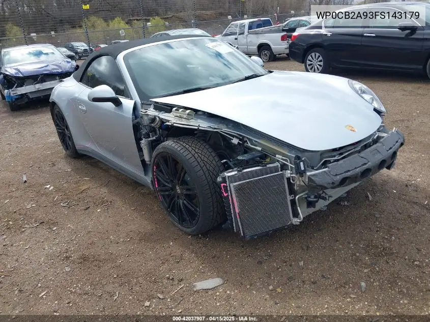 2015 Porsche 911 Carrera 4S VIN: WP0CB2A93FS143179 Lot: 42037907