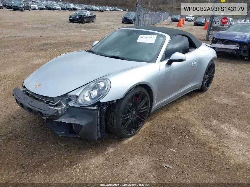 2015 Porsche 911 Carrera 4S VIN: WP0CB2A93FS143179 Lot: 42037907